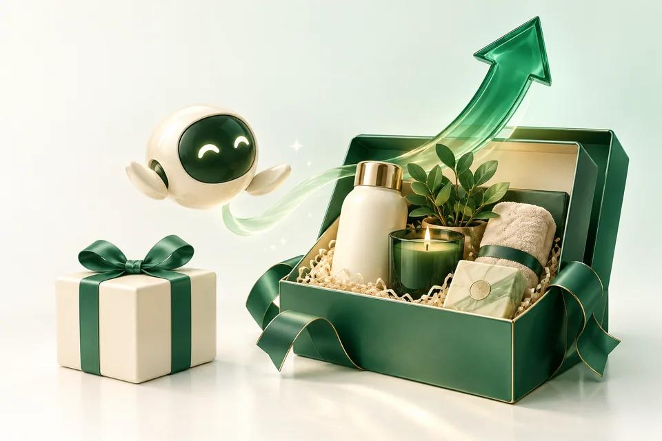 Complementary gift products with a green upgrade arrow